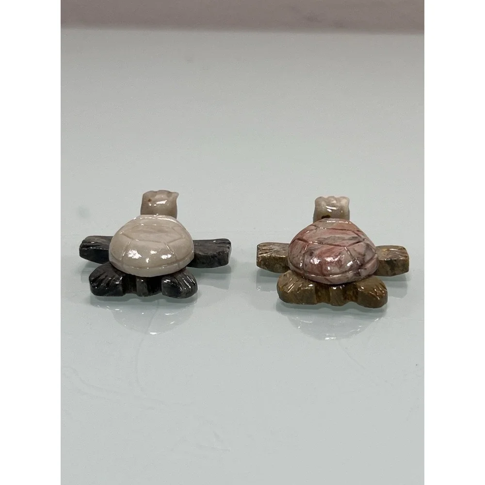 Sea Turtle Figurines Handcrafted In Ecuador Stone Carved Pair Decor